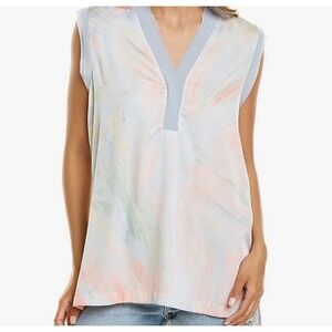 Donna Karan New York Abstract Watercolor Sleeveless V Neck Top Size M